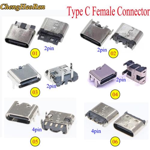 ChengHaoRan 5pcs Micro USB JACK 3.1 Type-C 2pin 2p 4P 4pin female Connector For Mobile Phone Charging port Charging Socket