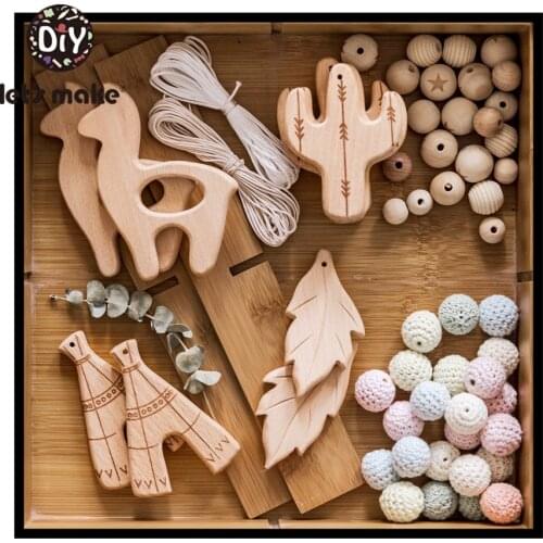 LetS Make Wooden Teethers Food Grade Beech Wood Organic Wooden Teething Pendant Diy Baby Rattle Newborn Mobile Play Gym Toys