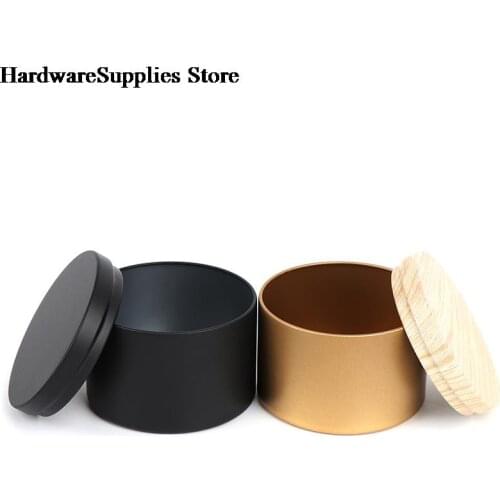 DIY Candle Making Jars Tinplate Empty Round Storage Cosmetic With Wood Grain Lids Dia 8cm Pot Tea Box Candy Tin Box Case New 1PC