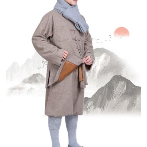 High quality winter warm wool cashmere Buddhist zen clothing shaolin monk kung fu uniforms nun lay suits blue/red/khaki/grey