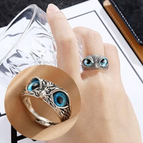 2pcs Demon Eye Owl Ring for Lovers Couple Retro Animal Open Adjustable Rings Women Men Gothic Punk Ring Statement Jewelry Gift