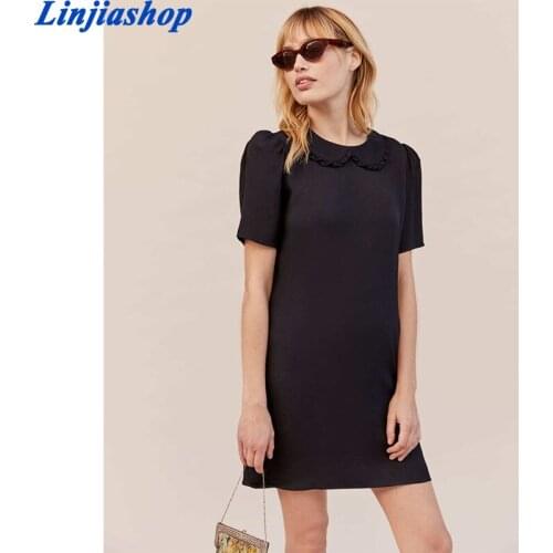 Short Puff Sleeve Black Dresses Women Fashion Casual Summer O Neck Dress Women Elegant Solid Black Mini Dresses Female Ladies