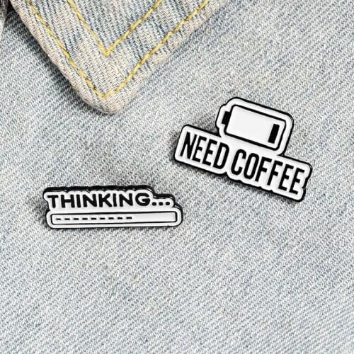 LAMEMDEE Coffee Mind Enamel Pin Thinking Progress Bar Badge Coffee Life Brooch Custom Lapel pin Shirt Bag Simple Jewelry Gift