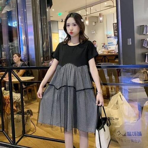 Summer 2021 Korean Version of Lattice Lace Mesh Stitching Fashion A Version of Pregnant Womens Hot Mom Dress Maternity Dresses