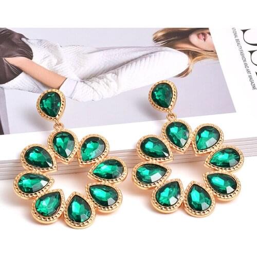 Hot Womens Trendy Round Dangle Earrings Rhinestone Glass Water Drop Earrings For Girls Wedding Earrings Wholesale