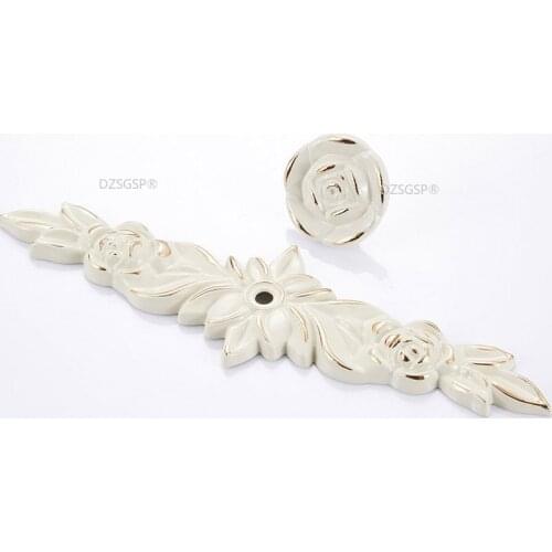 Furniture Wardrobe Handles Flower Drawer Kitchen Knob European Fashion Cupboard Cabinet Pulls Ivory White Black Zinc Alloy