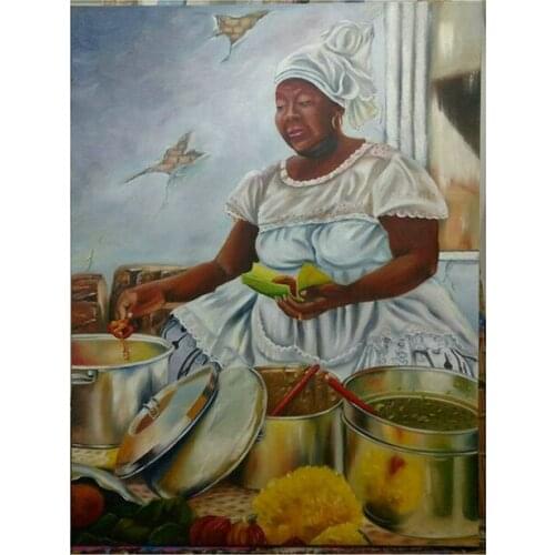 Full Diamond Square Embroidery Food Rhinestone African Woman Mosaic Picture Set Diamond Painting Kitchen Decoration FC581