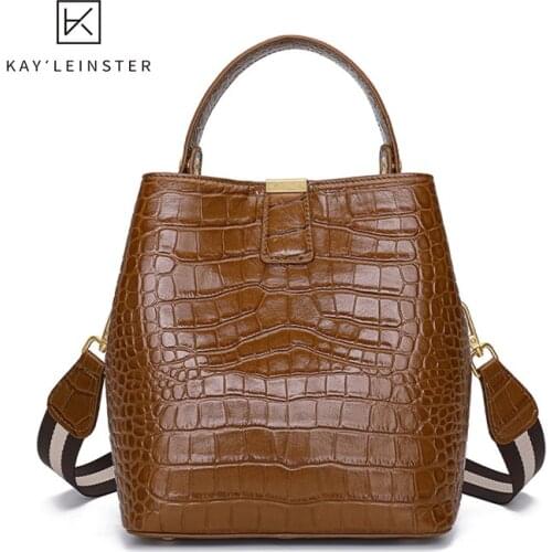 2020 New Genuine Leather Female Bag Crocodile Pattern Bucket Bags Women Casual Handbag Luxury Design Messenger Shoulder Bags