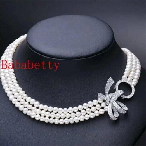 New 3-row natural freshwater cultured pearl necklace 8-9MM 19-inch A