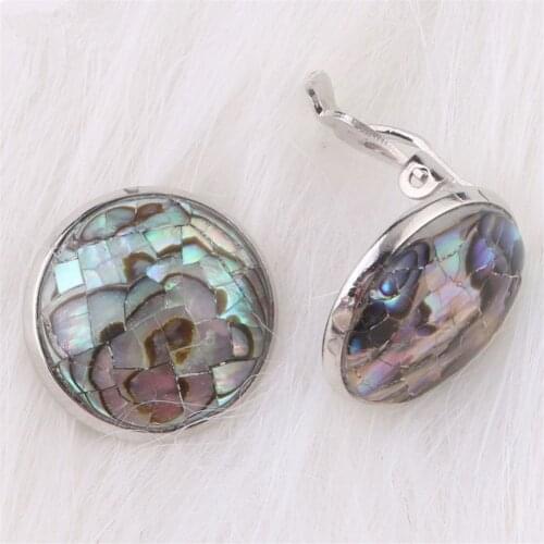 New Style 6pair/Lot No Hole Earrings for Ladies With Earclips Natural Abalone Shell Round Female Earrings