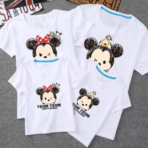Disney Family Matching Clothes kids Cartoon Minnie Mickey Cotton Dad Daughter Matching outfits shirt family Look short Tshirt