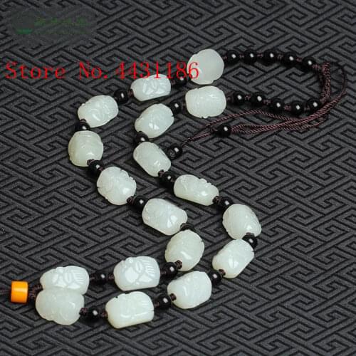 Natural Hetian Jade and White Jade Necklace for Men Ancient China Luo Han Lucky Stone amulet to ward off evil spirits