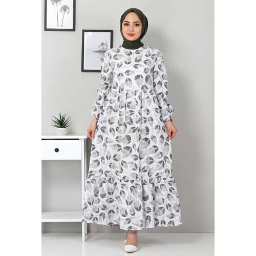 Yaprak Desenli Elbise TSD4406 Haki