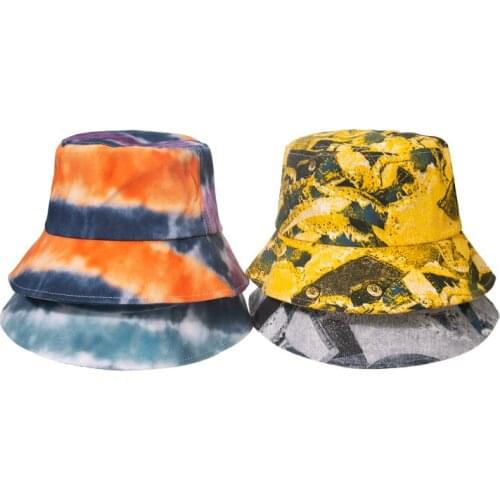 New Fashion Outdoor Beach Blue Orange Purple Tie Dye Bucket Hats Summer Women Mens Casquette Sun Caps
