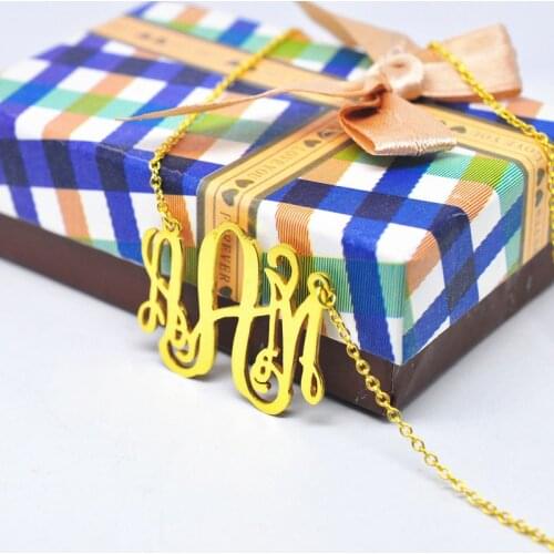 Personalized Monogram Nameplate Necklace Custom 3 Letters Charm Colar