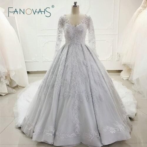 Luxury White Wedding Dresses Long Sleeves Lace Ball Gown Bridal Gown Vestido De Novia Robe De Mariage Vintage Couture Dress