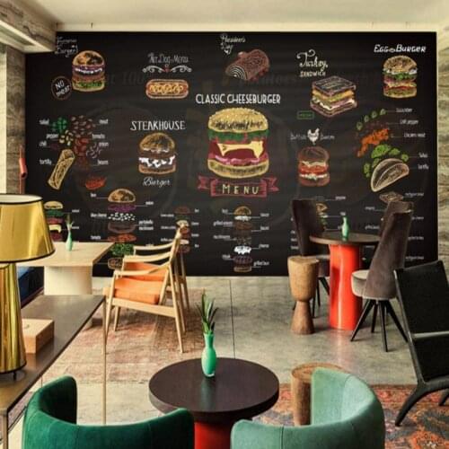Custom mural Hand painted colored chalk Burger picture mural Custom kitchen fast food shop cafe wallpaper