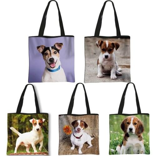 Jack Russell Terrier Women Tote Bags Labrador Print Pets Dog Boys Girls Student Casual Daily Use Single Handbag Shoulder Bags