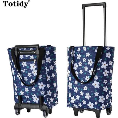 High Quality Reusable Folding Shopping Bags Small Pull Cart Fruit Vegetables Bag Food Organizer Shopping Trolley Bag With Wheels