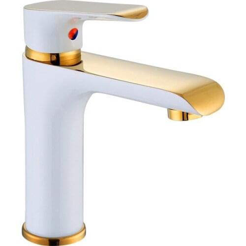 High Quality Full Copper Hole Hot and Cold Water Platinum Two-Color Single Handle Single Bathroom Faucet Modern Mixed Tap