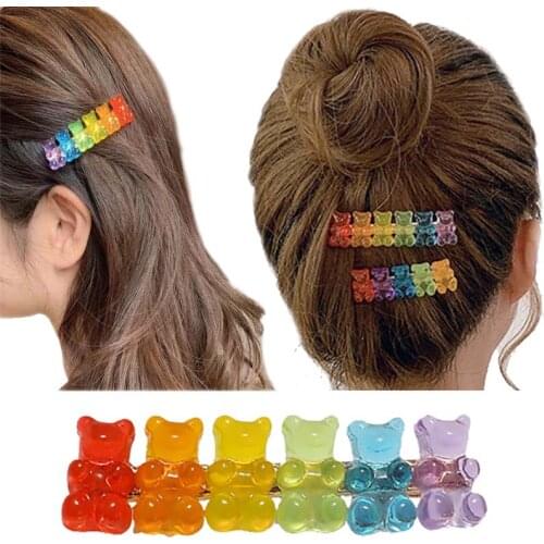 6 Candy Bears Hair Clips Barrettes Colored Bear Hairpin Women Girls Hairgrips Pins Hair Band Barrette Acccessories Hair Pins