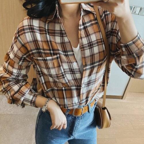 2021 Women Plaid Shirt Blouses Top Za Woman Sweater Clothing Elegant Tunics Dress Oversize Long Sleeve Korean Spring Autumn Y2K