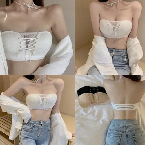 Ladies Lace Patchwork Sexy Strapless Bra Push Up Lingerie Solid Color Seamless Bras Women Cross Underwear