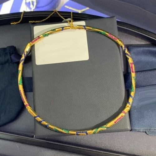 Brand 1:1Luxury Brand High Quality Colorful Zircon Stones Geometric Shape Tribal Choker Yellow Gold Color Women Mana Jewelry