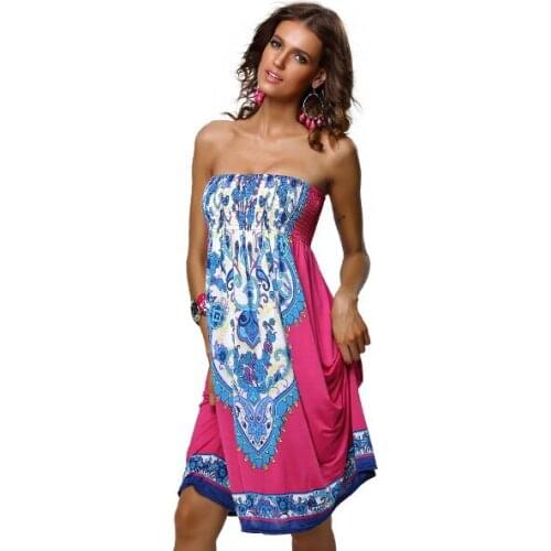 New European Fashion Women Floral Print Bohemian Beach M/L/XL/ XXL Summer Casual Dress