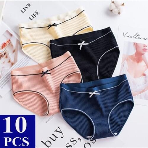 10 Pcs/lot Cotton Panties For Women Cute Bow-knot Underwear For Women Sexy Lingerie Briefs Femme Floral Underpants Mujer Stringi