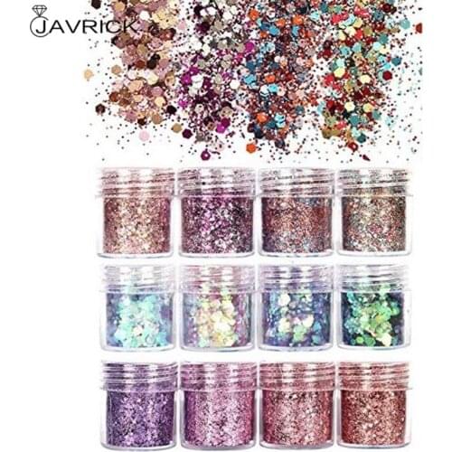 12 Boxes Cosmetic Festival Chunky Sequins Epoxy Resin Pigment Body Face Hair Nair Art Glitters Paillette Iridescent Flakes