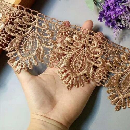 2 Yards Dark Gold Embroidered Flower Lace Ribbon Trims for Costumes Sofa Home Textiles Curtain Trimmings Dress DIY Applique