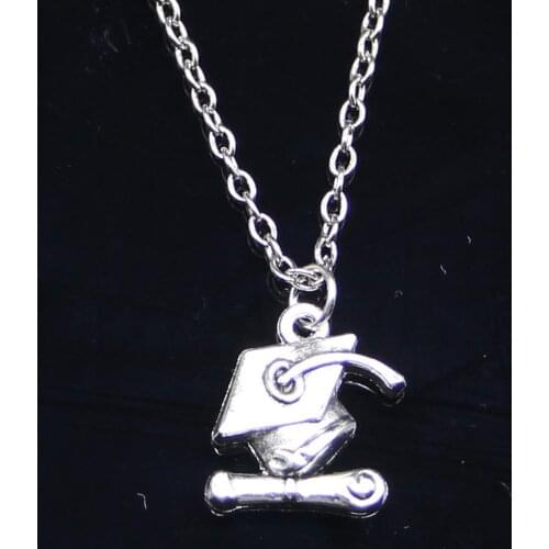 20pcs New Fashion Necklace 17x16mm graduation cap and diploma Pendants Short Long Women Men Colar Gift Jewelry Choker