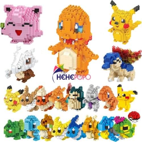 34 New Styles Small Building Block Pokemon Blocks Small Cartoon Pikachu Animal Model Education Game Graphics Pokemon Toys