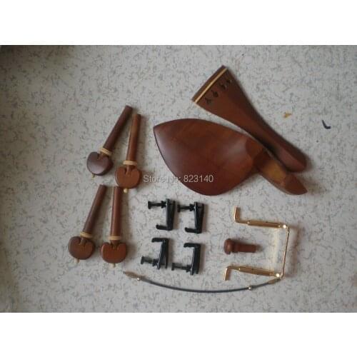 6 Sets JUJUBE WOOD Violin parts 4/4 with BLACK Fine tuner tail gut and gold color china rest clamp