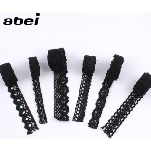 5Yards 10-25mm Cotton Lace Ribbon Black Cotton Trims Handmade Sewing Cotton Fabric Material Garments Accessories Supplier