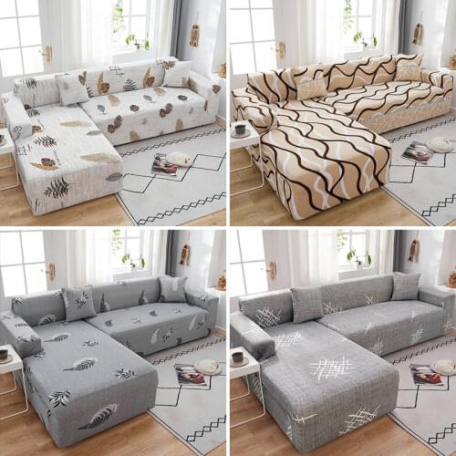 Printed L Shaped Corner Sofa Covers for Living Room 1/2/3/4 Seater Elastic Sofas Cover Decorative Slipcover Chaise Cover Lounge