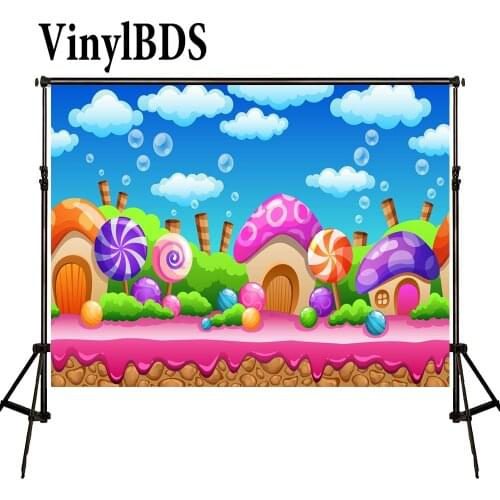 VinylBDS Newborn Colorful Mushrooms Backdrops Cartoon Forest Background Fairy Tale Forest Backdrops for Photography Studio