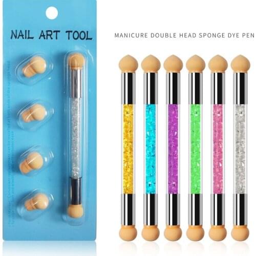 Sponge Dual-ended Dotting Blooming Dotting Pen Nail Reusable Sponge Two Heads Nail Art Manicure Tool Drawing Painting 1 Set Pack