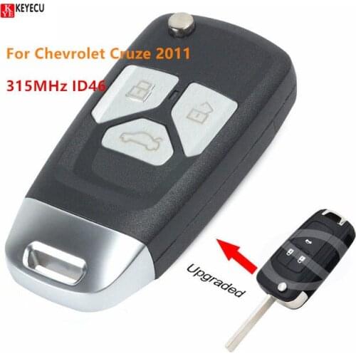 Keyecu New Intelligent DIY Upgraded Flip Remote Car Key Fob 3 Button 315MHz transpond ID46 Chip for Chevrolet Cruze 2011
