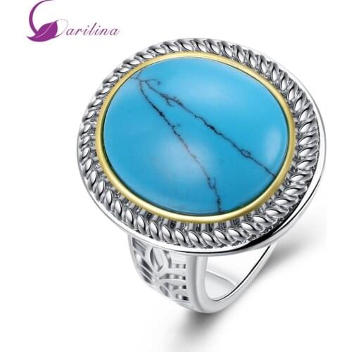 Garilina Blue Stone Silver Color Ring Fashion Ring Authentic Korean Flat Ring R2063