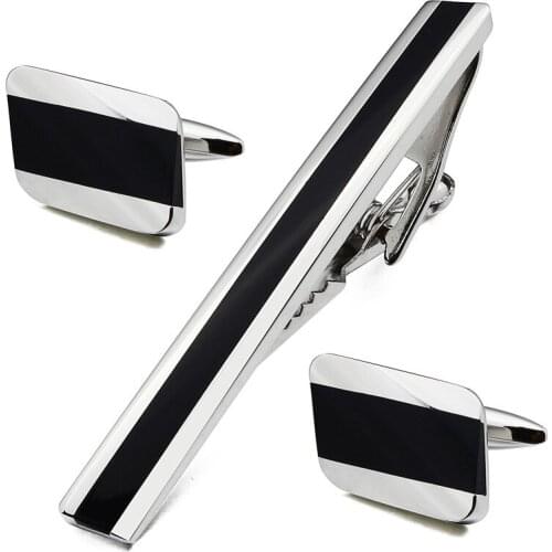 Creative Design Black Stone Man Shirt Cuff Links and Tie Bar Clips Set for Business and Wedding Accessories