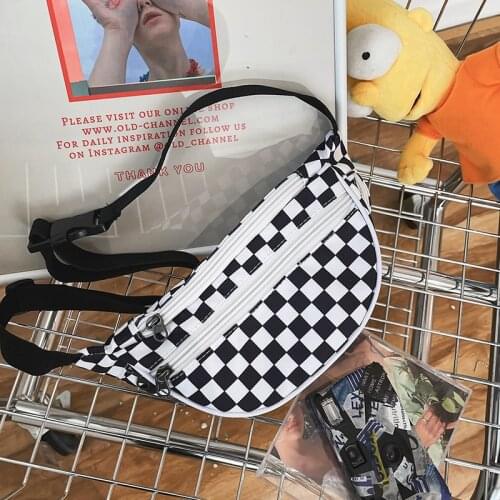 Fashion Waist Bag Unisex Canvas Chest Bag Young Girls check Design Fanny Pack Women Casual Outdoor Chest Bags