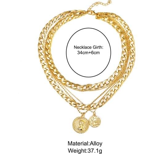 Fashion Multi-Layer Pendant Necklace For Women Round Shape Nacklace With Women Avatar Zinc Alloy Thick Clavicle Chain Jewelry