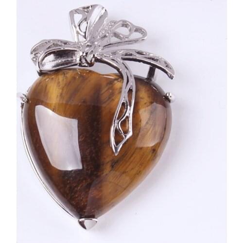 Trendy-beads Elegant Shiny Silver Plated Natural Tiger Eye Stone Eternal Love Heart Pendant Fashion Jewelry