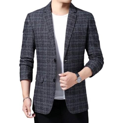 Trendy Cheap Classic Fashion Korean Style Plaid Slim Fit Mens Business Casual Suit Blazer