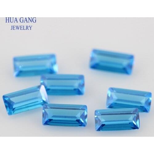 Sea Blue Rectangle Shape Step Cut CZ Stone Synthetic Gems Cubic Zirconia For Jewelry Size 2x4~3x6mm Free Shipping