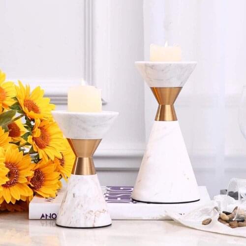 Marble Pillar Candle Holder Glittering Metal Wedding, Party, Home Decor Candlesticks