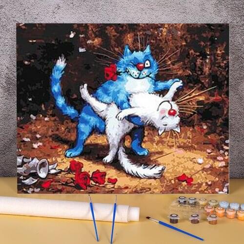 Cartoon Blue White Cat Coloring By Numbers Painting Complete Kit Acrylic Paints 50*70 Canvas Pictures Loft Picture Art