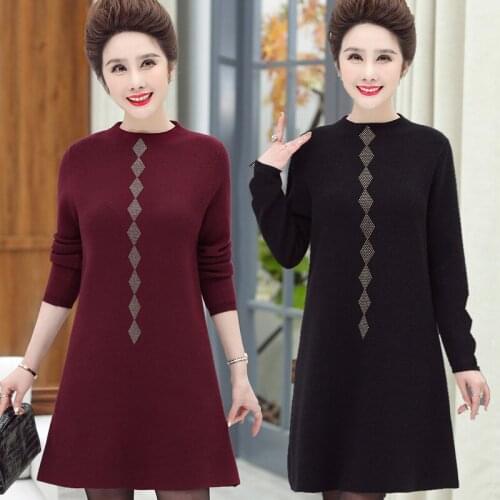New Fashion 2020 Women Autumn Winter Long Sweater Pullovers Dress Casual Warm Female Knitted Sweaters Pullover Mother Dress K961